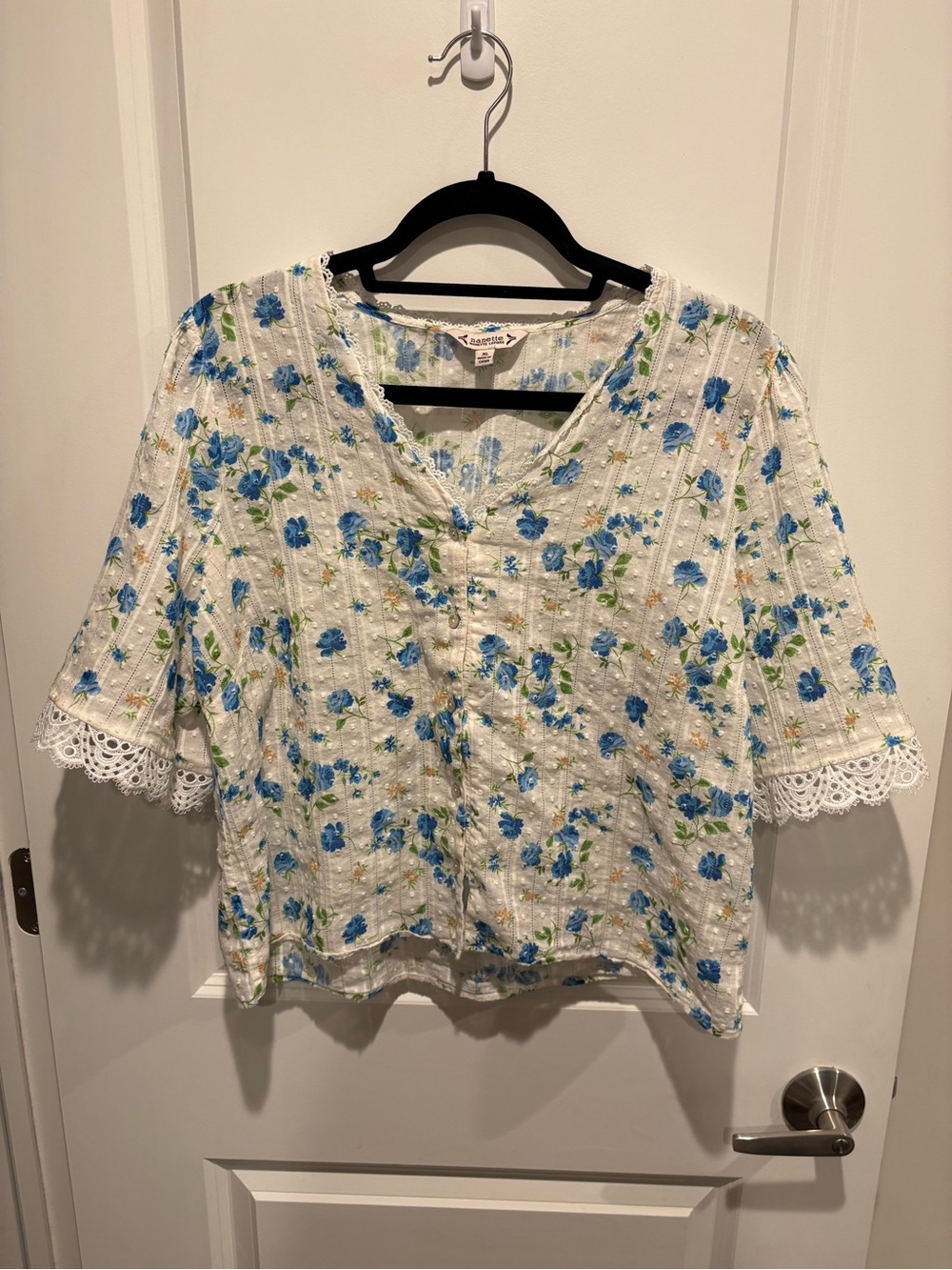 Nanette Lepore White Blouse with Blue Floral Print